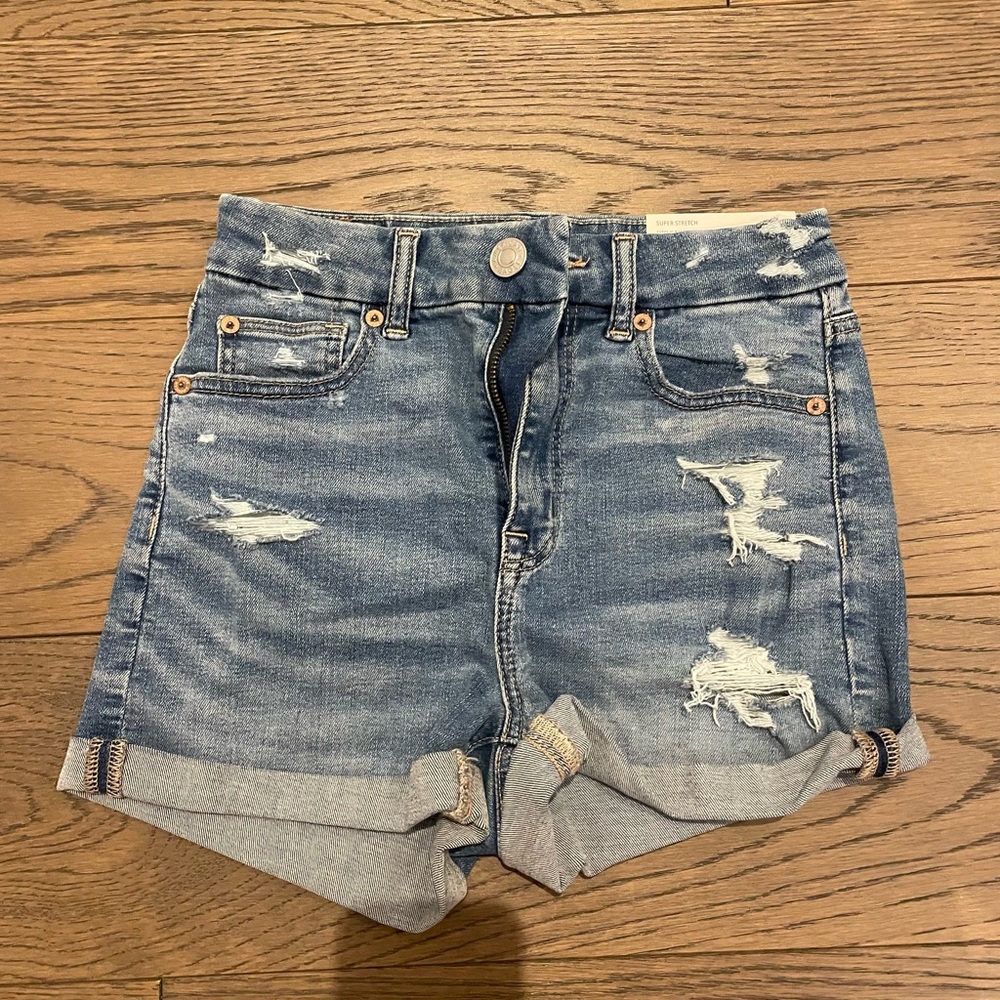 American Eagle Outfitters Blue Distressed Jean Shorts